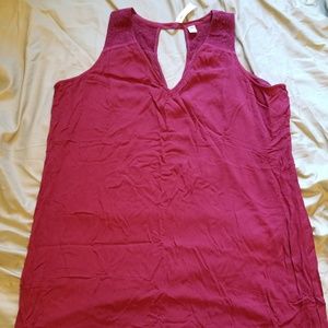 Crochet-Lace Yoke V-Neck Shift Dress